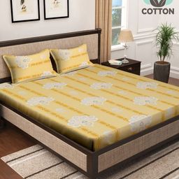 Myntra Elegant Homes Yellow & White Ethnic Motifs 400 TC King Bedsheet with 2 Pillow Covers-image-61