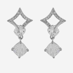Kushal's Fashion Jewellery Rhodium-Plated Diamond Shaped Zircon Studded Drop Earrings-picture-12