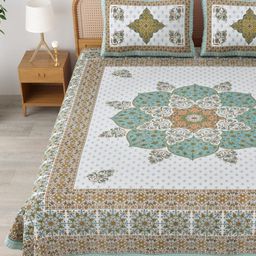MAFATLAL Sanskriti White & Brown Printed Cotton 144 TC King Bedsheet Set- 2.34 m x 2.70 m-picture-47