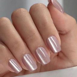 AMOK STORE Set Of 12 Reusable Artificial Nails With Glue Nude Cateye Nails-3