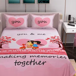 BELVOSTUM Pink & Black 250 TC King Bedsheet with 2 Pillow Covers-image-23