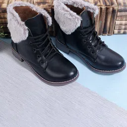 Padchin Women Block-Heeled Fur Accent Regular Boots-image-76