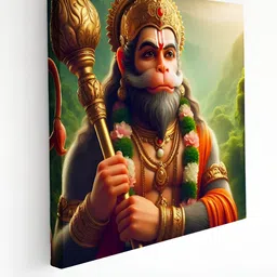 SAF Orange & Green Lord Hanuman Canvas Religious Wall Art-26