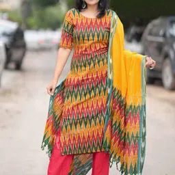 DIVASTRI Women Ethnic Motifs Printed Regular Kurta with Trousers & With Dupatta-6