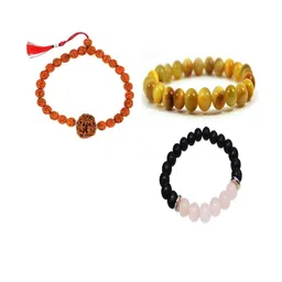 Divine souvenirs Unisex Set Of 3 Rudraksha Beaded Elasticated Bracelets-2