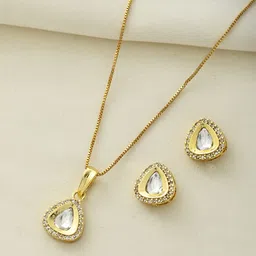 Voylla Sparkling Elegance Celestial Gold American Diamond Pendant Set-image-0