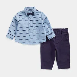 mothercare Boys Printed Pure Cotton Shirt With Trousers-image-43