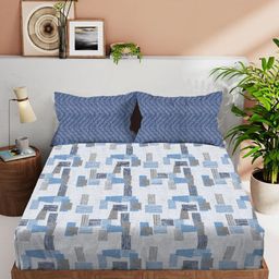 VINTANA Blue & Grey 160 TC Queen Bedsheet with 2 Pillow Covers-image-95