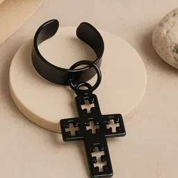 Adwitiya Collection Men Clip On Jesus Cross Shape Hoop Earrings-image-6