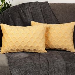 Feather Design Yellow Color Rectangle Velvet Cushion Covers Set of 2-13