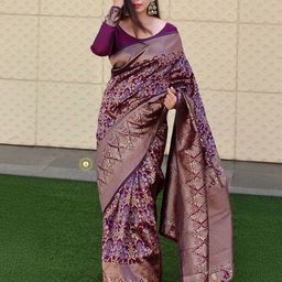 HERE&NOW Woven Design Zari Pure Silk Banarasi Saree-image-50