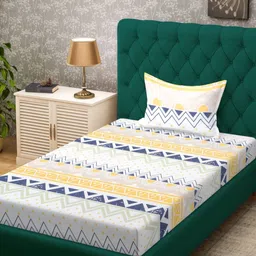 KLOTTHE White & Yellow Geometric Printed 300 TC Single Bedsheet Set 2.25 x 1.50 m-picture-57