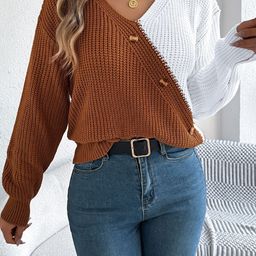 StyleCast x Revolte Women V-Neck Long Sleeves Colourblocked Pullover-image-89