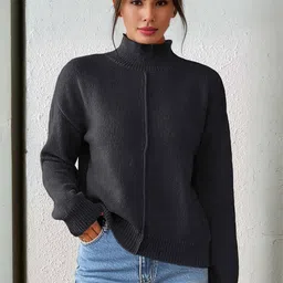 Mast & Harbour Women Ribbed High Neck Pullover Sweater-picture-47