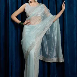 Anouk Embellished Beads and Stones Net Saree-5