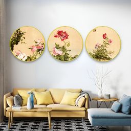 The Castle Decor 3 Piece Brown & Pink Floral and Botanical Wooden Wall Art-image-79