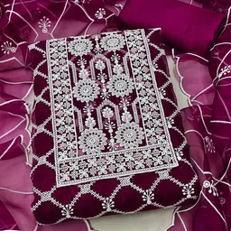 LeeliPeeri Designer Floral Embroidered Thread Work Organza Unstitched Dress Material-image-99