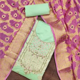 SAINOOR Floral Beads and Stones Embroidered Semi-Stitched Dress Material-image-9