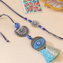 Sangria Set Of 2 Evil Eye Bhaiya Bhabhi Thread Rakhi with Roli Chawal Chandan & Mishri-25