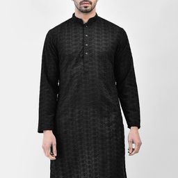SG LEMAN Mandarin Collar Floral Embroidered Cotton Silk Straight Kurta-image-56