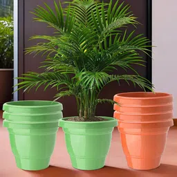 Kuber Industries Set Of 8 Orange-Coloured & Green Planter With Pot-39