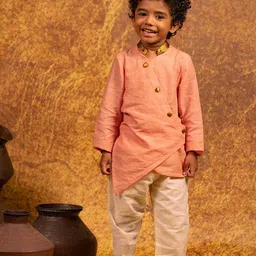 MIRALI Boys Mandarin Collar Pure Cotton Asymmetric Long Kurta-image-51