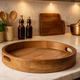Round Wooden Tray Brown Wood Ashtray-image-28
