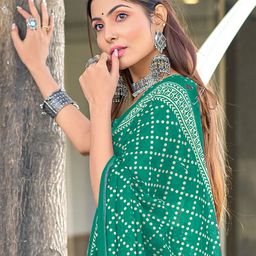PEENGAX Bandhani Printed Pure Cotton Block Print Saree image 2