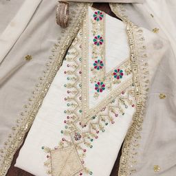Mitera Women White Embroidered Pure Cotton Unstitched Dress Material-picture-9