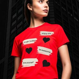 DressBerry Women Typography Printed Bio Finish Applique Slim Fit T-shirt-image-11
