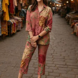 Lookmark Women Printed Shirt Collar Tunic and Trousers Co-Ords-picture-17