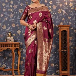 House of Pataudi Ethnic Motifs Woven Design Banarasi Saree-image-76
