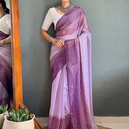 Mitera Striped Zari Saree with Blouse Piece-image-82