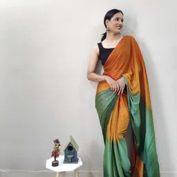 Mitera Green & Orange-Coloured Ombre Printed Ready To Wear Saree-image-75