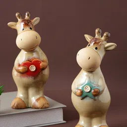 TAYHAA Beige & Red 2 Pieces Textured Cow Animal Figurine Showpieces-image-8