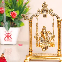 Kridaykraft Gold-Toned Ganesh Ji Idol On Swing Jhula Metal Showpiece-image-14