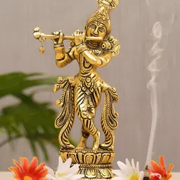 Kridaykraft Gold-Toned Lord Krishna Playing Flute Showpiece-image-18