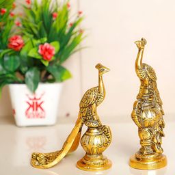Kridaykraft Gold-Toned 2 Pieces Peacock Metal Showpiece-image-64