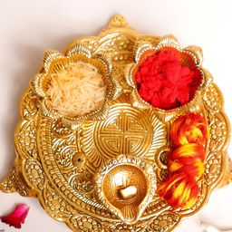 Kridaykraft Gold-Toned Pooja Thali Showpiece-image-63