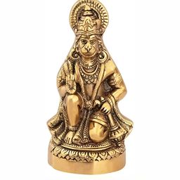 Navyaksh Gold-Toned Metal Hanuman ji Sitting Idol Showpiece-56