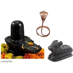 Navyaksh Black 3 Pieces Shivling And Nandi With Copper Naag For Poojaidol Showpiece-image-21