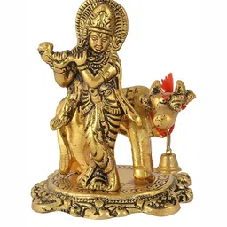 Navyaksh Gold Toned Metal Krishna with Cow Idol Showpiece-image-66