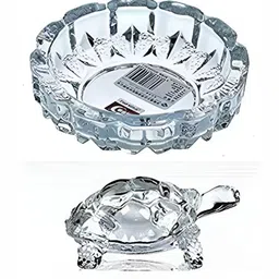 Navyaksh Transparent Crystal Turtle Tortoise with Plate Showpiece-2