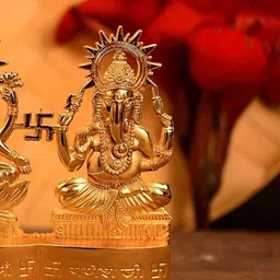 Navyaksh Gold Toned Laxmi Ganesh Brass Showpiece-picture-1
