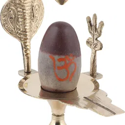 Navyaksh Gold Toned Shiv Ling Lingam With Nagfani Narmadeshwar Shivling Showpiece-image-89
