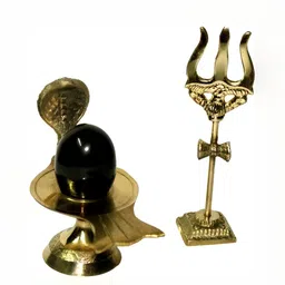 Navyaksh Gold Toned & Black Brass Shivling With Trishul Jalahari Yoni Stand Showpiece-12