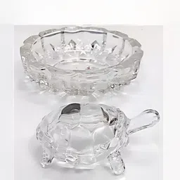 Navyaksh Glass Turtle with Bowl Plate Showpiece-53