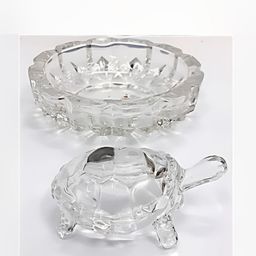 Navyaksh Transparent Glass Crystal Turtle Tortoise with Plate Showpiece-27