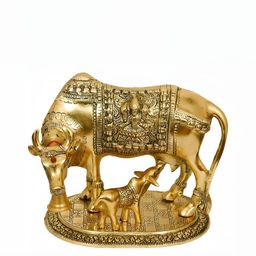 Navyaksh Gold-Tone Metal Religious Idol Kamdhenu Cow Showpiece-42