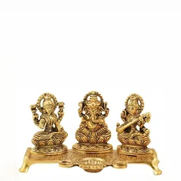 Navyaksh Gold Toned Metal Laxmi Ganesh Saraswati Showpiece-image-18